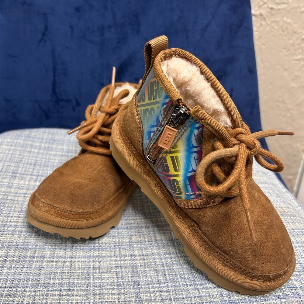 UGG Tan Suede Boots with Vibrant Logo
